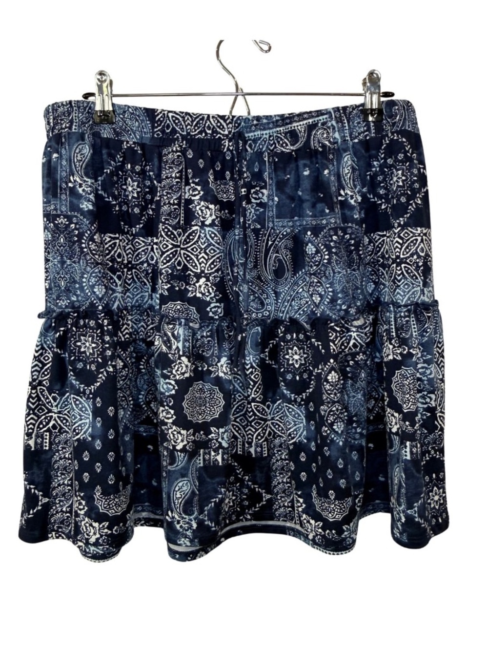No Boundaries Blue Paisley Bandana Print Tiered Mini Skirt | Size XXXL/3XG (21)